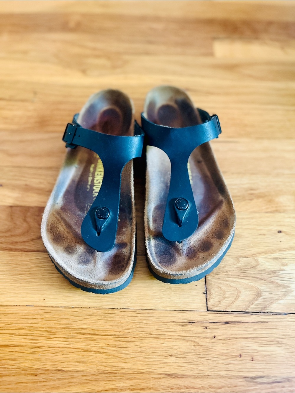 Birkenstock Black Leather Gizeh Thong Sandals